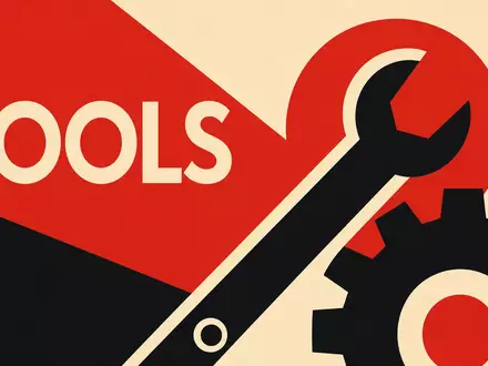 Geometrisches Bauhaus-Poster mit Werkzeugmotiven repräsentiert Snap-on Inc. Branche, Aktienkennung ISIN US8330341012 dahinter - Foto: THN