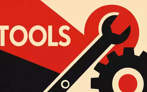 Geometrisches Bauhaus-Poster mit Werkzeugmotiven repräsentiert Snap-on Inc. Branche, Aktienkennung ISIN US8330341012 dahinter - Foto: THN