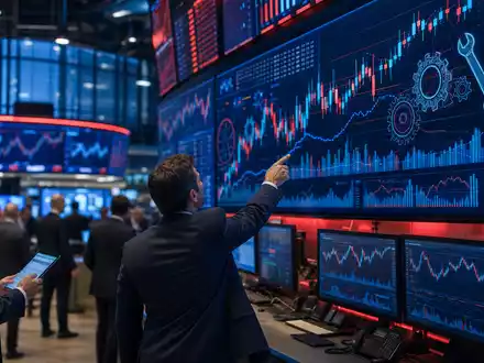 Börsen-Editorial zeigt Trading-Floor mit Industriecharts, relevant für Snap-on Inc. Aktie, ISIN US8330341012, gehandelt an NYSE - Foto: THN