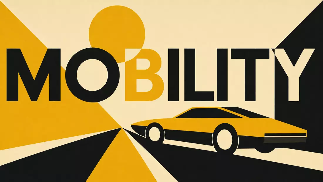 Bauhaus-Grafikposter mit geometrischem Auto-Symbol und dem Wort MOBILITY