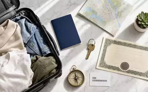 Airbnb Inc. US0090661010 Flatlay mit Koffer Reisepass Karte Schlüssel Aktien-Zertifikat und ISIN-Karte - Foto: THN