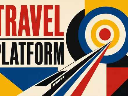 Airbnb Inc. US0090661010 Bauhaus Poster mit Schriftzug TRAVEL PLATFORM und geometrischen Primärfarben im Retrostil - Foto: THN