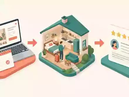 Airbnb Inc. US0090661010 isometrisches 3D-Diagramm zeigt Book Stay Review Ablauf als Plattform-Flow - Foto: THN