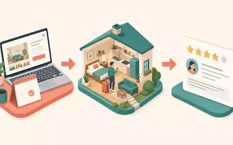 Airbnb Inc. US0090661010 isometrisches 3D-Diagramm zeigt Book Stay Review Ablauf als Plattform-Flow - Foto: THN