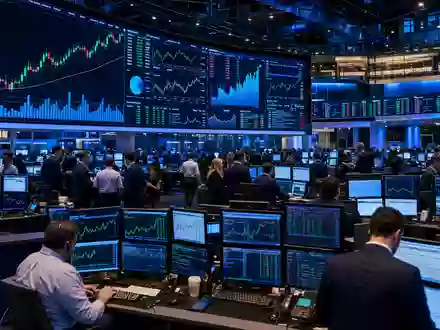 Airbnb Inc. US0090661010 Börsen Editorial vom NASDAQ Handelsraum mit Consumer Tech Kursdiagrammen auf großen Bildschirmen - Foto: THN