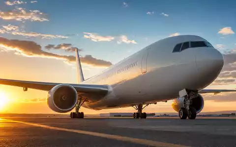 Alaska Air Group Inc. US0116591092 – Fotorealistisches Passagierflugzeug bei Sonnenaufgang auf Startbahn - Foto: THN
