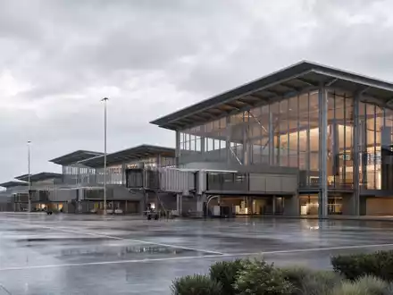 Alaska Air Group Inc. US0116591092 – Fotorealistische Architekturvisualisierung modernes Flughafen-Terminal Sea-Tac Washington - Foto: THN
