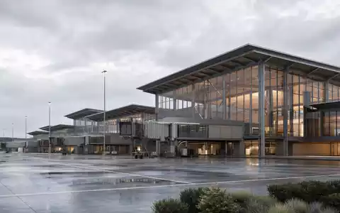 Alaska Air Group Inc. US0116591092 – Fotorealistische Architekturvisualisierung modernes Flughafen-Terminal Sea-Tac Washington - Foto: THN