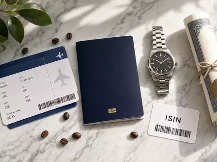 Alaska Air Group Inc. US0116591092 – Flatlay Boardingpass Reisepass Uhr Aktienzertifikat ISIN-Karte - Foto: THN