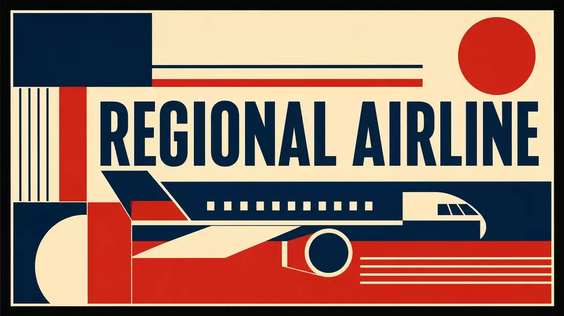 Bauhaus-Poster mit Flugzeugsilhouette und Text REGIONAL AIRLINE