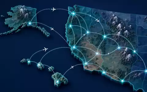 Alaska Air Group Inc. US0116591092 – Isometrische 3D-Karte Streckennetz West-USA Alaska Hawaii - Foto: THN