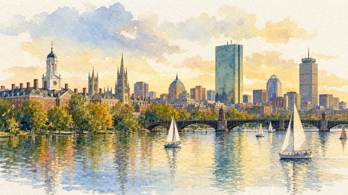Aquarell Cambridge-Boston am Charles River – Akamai Standort