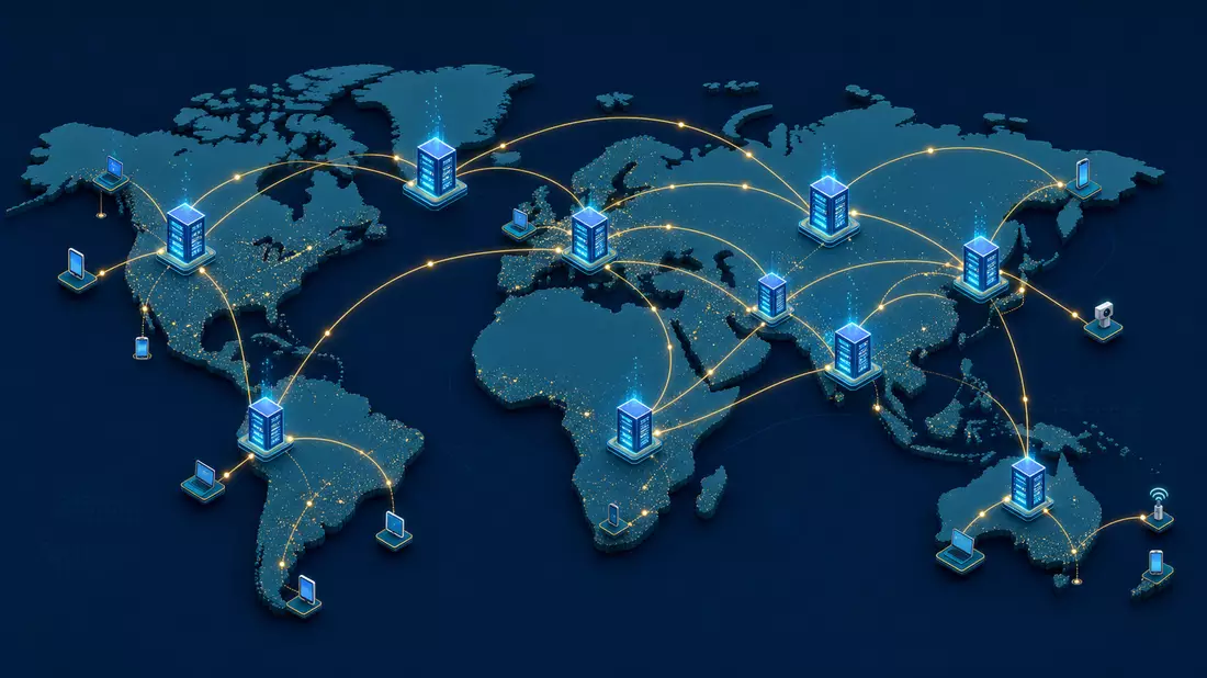 Isometrisches 3D: globales Edge-Netzwerk mit Serverknoten