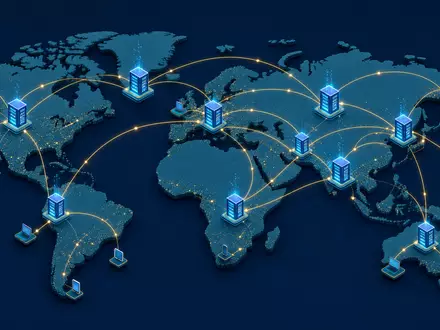 Akamai Technologies Inc. US00971T1016 isometric 3D global edge network server nodes worldwide connections - Foto: THN