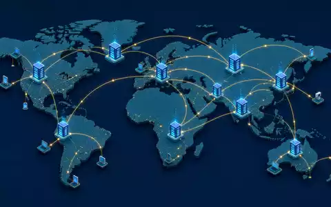 Akamai Technologies Inc. US00971T1016 isometric 3D global edge network server nodes worldwide connections - Foto: THN