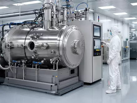 AIXTRON SE DE000A0WMPJ6 zeigt einen Reinraum mit generischem MOCVD-Reaktor und Techniker im Bunnysuit am Kontrollpanel - Foto: THN