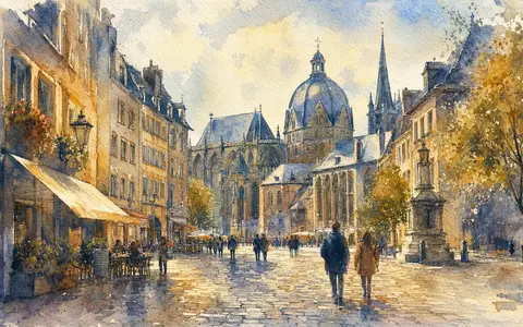 AIXTRON SE DE000A0WMPJ6 Aquarell der Aachener Altstadt mit dem berühmten Dom nahe dem Firmensitz Herzogenrath - Foto: THN
