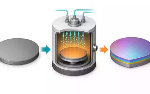 AIXTRON SE DE000A0WMPJ6 isometrische 3D-Illustration der Depositions-Prozesskette von Wafer über Reaktor zum beschichteten Chip - Foto: THN