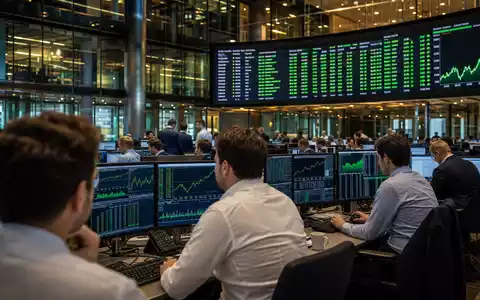 AIXTRON SE DE000A0WMPJ6 Börsen-Editorial zeigt Frankfurter Handelsboden mit Händlern vor grünen Semiconductor-Aktiencharts - Foto: THN