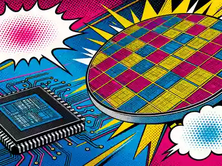 AIXTRON SE DE000A0WMPJ6 Pop-Art-Comic stilisierter Halbleiter-Chip und Wafer in Halbton-Optik nach Roy Lichtenstein - Foto: THN