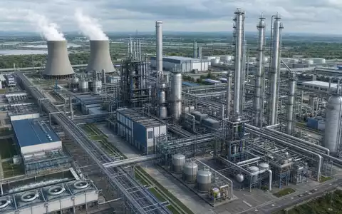 Albemarle Corp. US0126531013 – Architektur-Render einer chemischen Verarbeitungsanlage mit Reaktoren und Kühltürmen aus der Vogelperspektive - Foto: THN