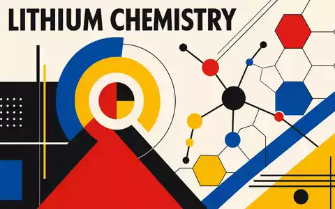 Albemarle Corp. US0126531013 – Bauhaus-Poster mit geometrischen Formen, Primärfarben und Aufschrift LITHIUM CHEMISTRY - Foto: THN