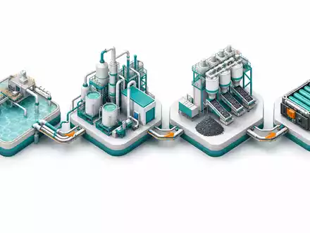 Albemarle Corp. US0126531013 – Isometrische 3D-Illustration der Lithium-Wertschöpfungskette von Sole-Extraktion bis zur fertigen Batteriezelle - Foto: THN