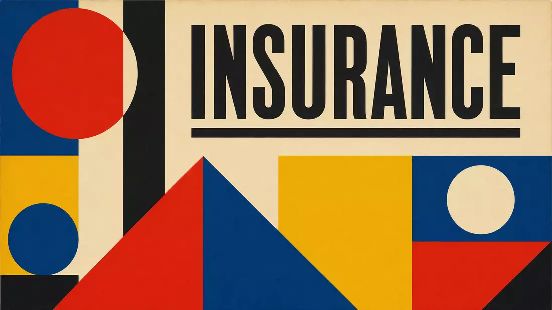 Geometrisches Bauhaus-Poster mit bunten Formen und dem Schriftzug INSURANCE