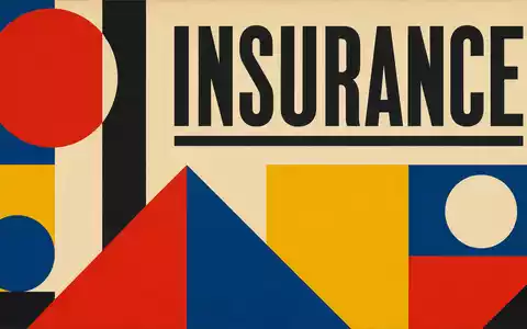 Talanx AG (DE000TLX1005) abstrahiert als geometrisches Bauhaus-Poster mit dem Sektor-Text INSURANCE in kräftigen Farben - Foto: THN