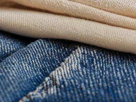 Makroaufnahme von Textilgewebe illustriert das Warensortiment der Branche von Target Corp., ISIN US87612E1064, in Denimstruktur - Foto: THN