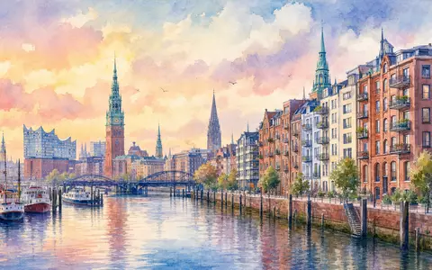 TAG Immobilien AG (DE0008303504) inspiriert Aquarell-Ansicht des Hamburger Hafens mit Wohnhäusern entlang malerischer Wasserkanäle - Foto: THN