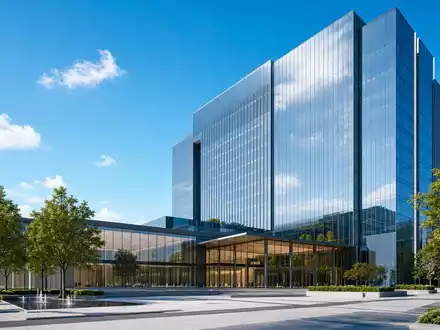 Architektur-Rendering eines modernen Glasturms symbolisiert Unternehmenszentrale von Tapestry Inc. US8760301072 im Luxusgütersektor - Foto: THN