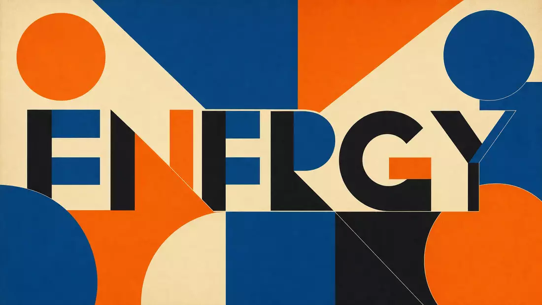 Bauhaus-Poster mit geometrischen Formen und großer Typografie des Wortes ENERGY