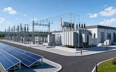 Architektur-Render eines Umspannwerks mit Solarpanelen zeigt Energieinfrastruktur von ERG S.p.A. IT0001157020 in Italien - Foto: THN