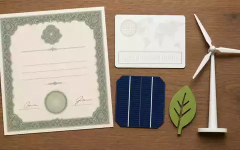 Flatlay mit Aktienzertifikat, ISIN-Karte und Windturbinen-Modell repräsentiert die Aktie von ERG S.p.A. IT0001157020 - Foto: THN