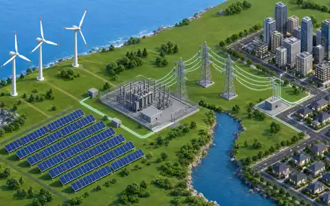 Isometrisches 3D-Diagramm zeigt Wertschöpfungskette von Wind, Solar und Netz, passend zu ERG S.p.A. IT0001157020 - Foto: THN
