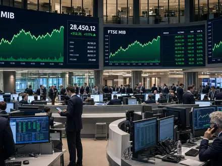 Börsen-Editorial mit FTSE-MIB-Kurstafeln zeigt Handelsumfeld der Borsa Italiana für ERG S.p.A. IT0001157020 anschaulich - Foto: THN