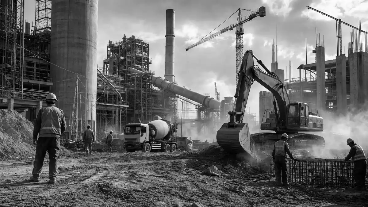 SW-Reportagefoto Baustelle mit Betonmischer, Buzzi S.p.A., ISIN IT0001347308