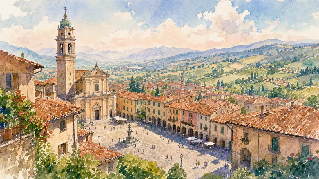 Aquarell einer italienischen Piazza nahe Casale Monferrato, Buzzi S.p.A., IT0001347308
