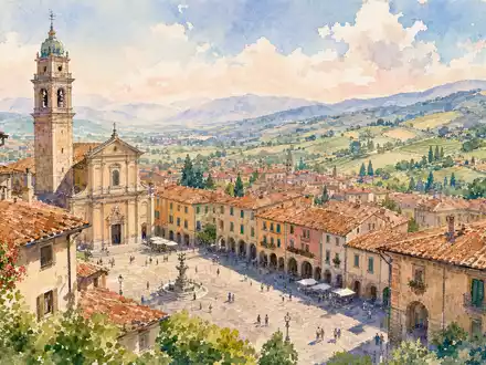 Aquarellmalerei einer norditalienischen Stadt symbolisiert den Standort von Buzzi S.p.A., ISIN IT0001347308, nahe Casale Monferrato - Foto: THN