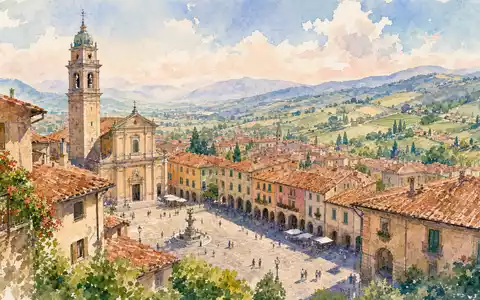 Aquarellmalerei einer norditalienischen Stadt symbolisiert den Standort von Buzzi S.p.A., ISIN IT0001347308, nahe Casale Monferrato - Foto: THN