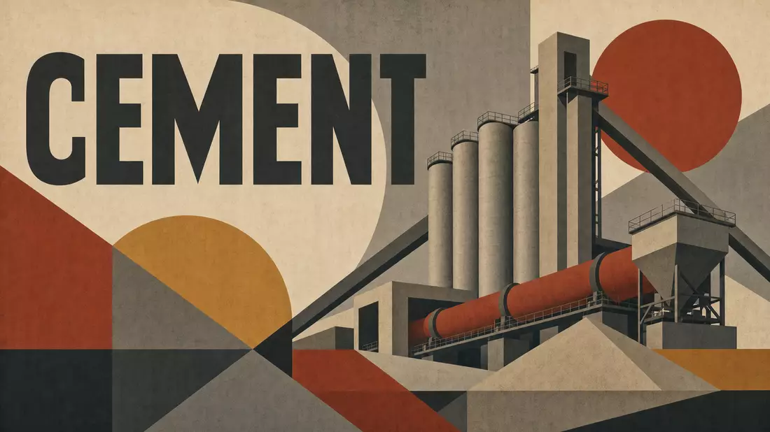 Bauhaus-Poster mit Zementanlage und Schriftzug CEMENT, Buzzi S.p.A., IT0001347308