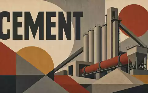 Bauhaus-Poster mit geometrischen Formen und Text CEMENT symbolisiert die Branche von Buzzi S.p.A., ISIN IT0001347308 - Foto: THN
