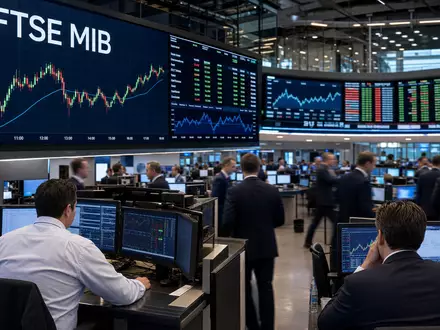 Editorial-Foto vom Trading-Floor der Borsa Italiana mit FTSE-MIB-Charts zeigt Buzzi S.p.A., ISIN IT0001347308 - Foto: THN