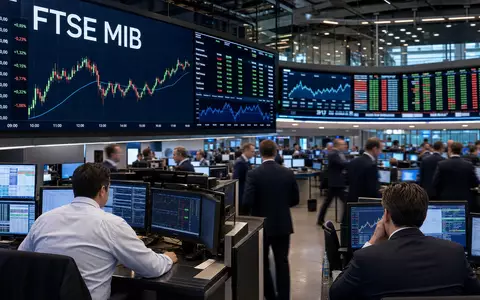 Editorial-Foto vom Trading-Floor der Borsa Italiana mit FTSE-MIB-Charts zeigt Buzzi S.p.A., ISIN IT0001347308 - Foto: THN