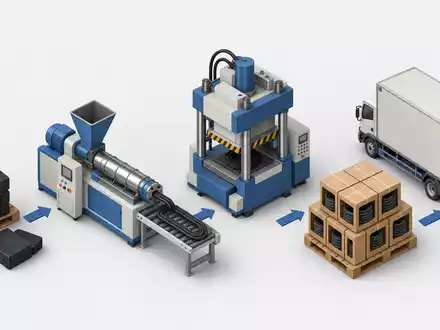 Isometrisches 3D-Diagramm zeigt Wertschöpfungskette der Polymerproduktion, vergleichbar mit Geschäftsmodell von Trelleborg AB, ISIN SE0000114837 - Foto: THN