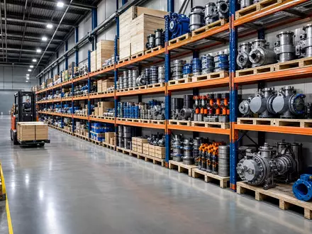 Fotorealistisches Industrielager zeigt Nischenprodukte von Indutrade AB und repräsentiert Aktie ISIN SE0001515552 eindrucksvoll - Foto: THN