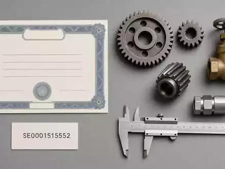 Flatlay mit technischen Bauteilen und Aktienzertifikat visualisiert das Nischenportfolio von Indutrade AB ISIN SE0001515552 - Foto: THN