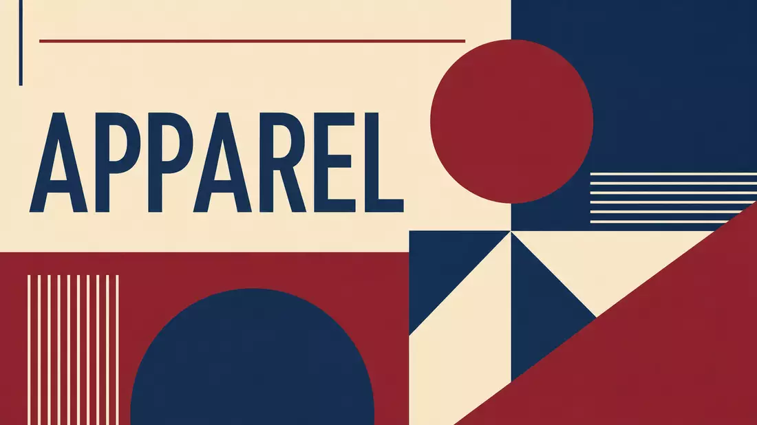 Bauhaus-Poster mit geometrischen Formen und dem Wort APPAREL