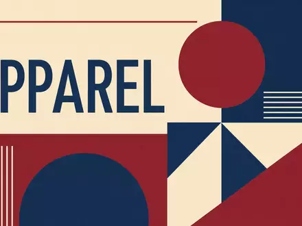 Geometrisches Bauhaus-Poster mit Sektor-Schriftzug APPAREL symbolisiert Branche der Ralph Lauren Corp Aktie ISIN US7512121010 grafisch - Foto: THN